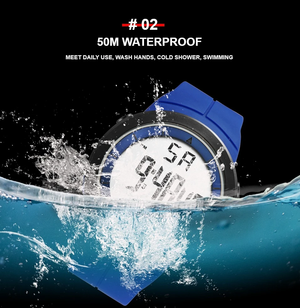 Fashion Digital Men Watches White Waterproof Outdoor Referee Sport Watch Shock Resistance Electronic Wristwatch Stopwatch Clock 4