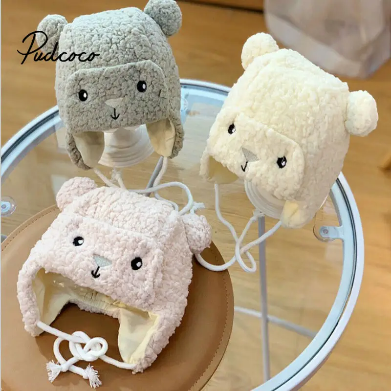 pudcoco 42-47cm Plus Velvet Boys Girls Beanies Sheep Ears wool solid Winter Baby Child knitted hat kids girls Earflap Caps | Детская