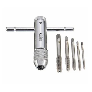 

Adjustable Ratcheting T Bar Tap Handle Wrench M3-M8 Reamer Hand Tools W/ 5*Taps