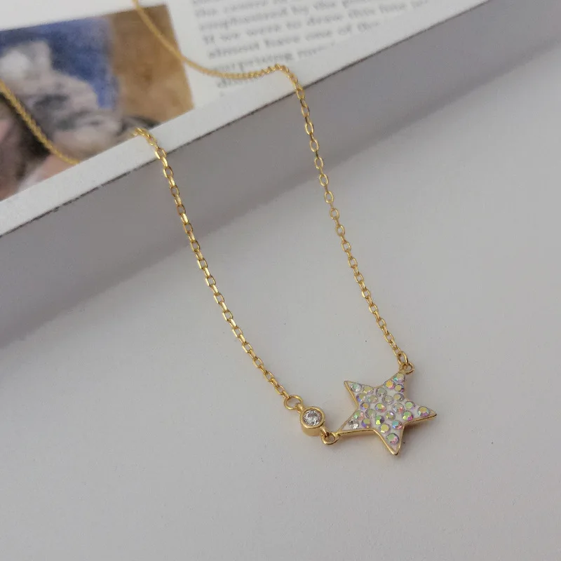 

Far Vatican Origional Accessories S925 Fine Silver Star Choker Elegant Full of Crystals Pendant Creative Five-pointed Star Neckl