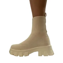 Botas Cortas de Calcetín de Punto con Suela Gruesa para Mujer, Botines Informales de Malla Roja, Par de Zapatos, Calzado Femenino para Otoño e Invierno, Talla Grande, Novedad de 2021