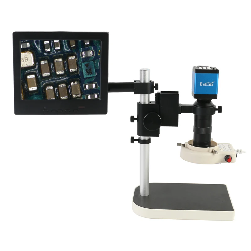 

HDMI VGA Industrial Digital Video Microscope Camera + 100X C mount Lens + 56 LED Ring Light + Stand + 8" LCD Monitor