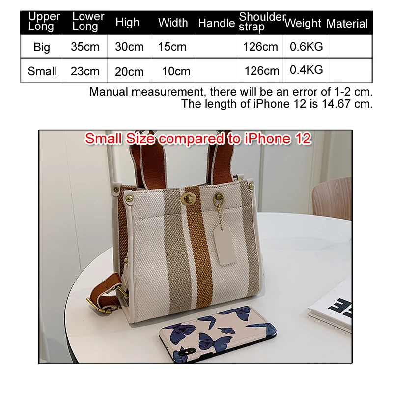 Large Tote Bag Casual Stripe Canvas Handbag For Women Wide Shoulder Strap Bag Female Trendy Texture Shoulder Commuter