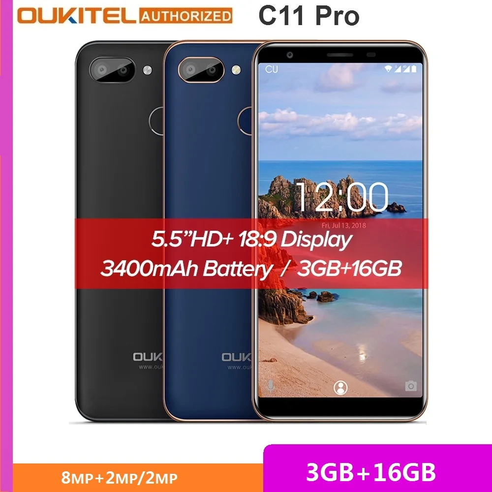  OUKITEL C11 Pro 4G Smartphone 5.5 inch 18:9 Android 8.1 Quad Core 3GB RAM 16GB ROM Cell phones 3400