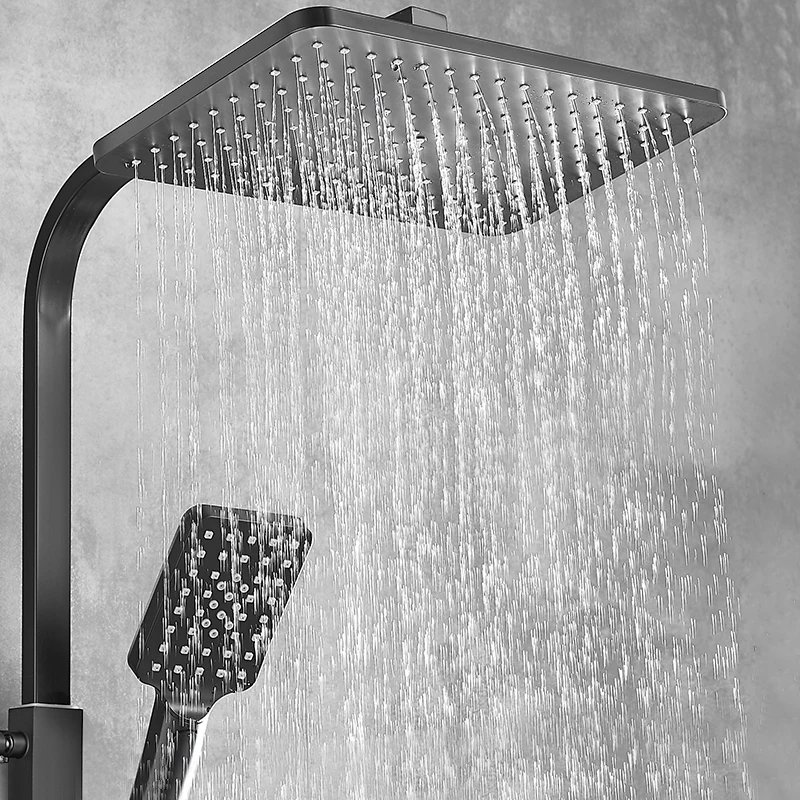 Black Shower Set Bathroom Thermostatic Digital Shower Sets System Wall Mounted Square Head SPA Rain Bath Tap Luxury Brass Faucet