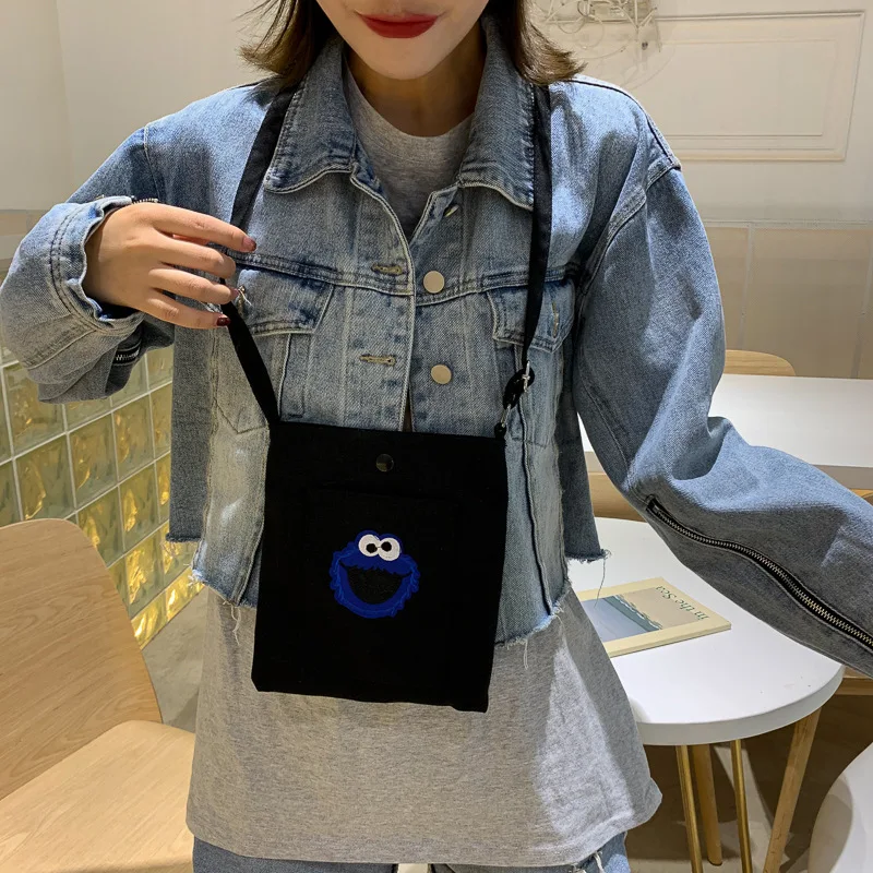 

INS Sesame Street Bag Women's 2019 New Style Korean-style Canvas Bucket Bag Soft Girl GIRL'S Crossbody Bag