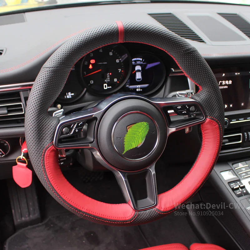 For Porsche Cayenne Panamera Boxster 911 Macan 718 Steering wheel cover hand stitched suede