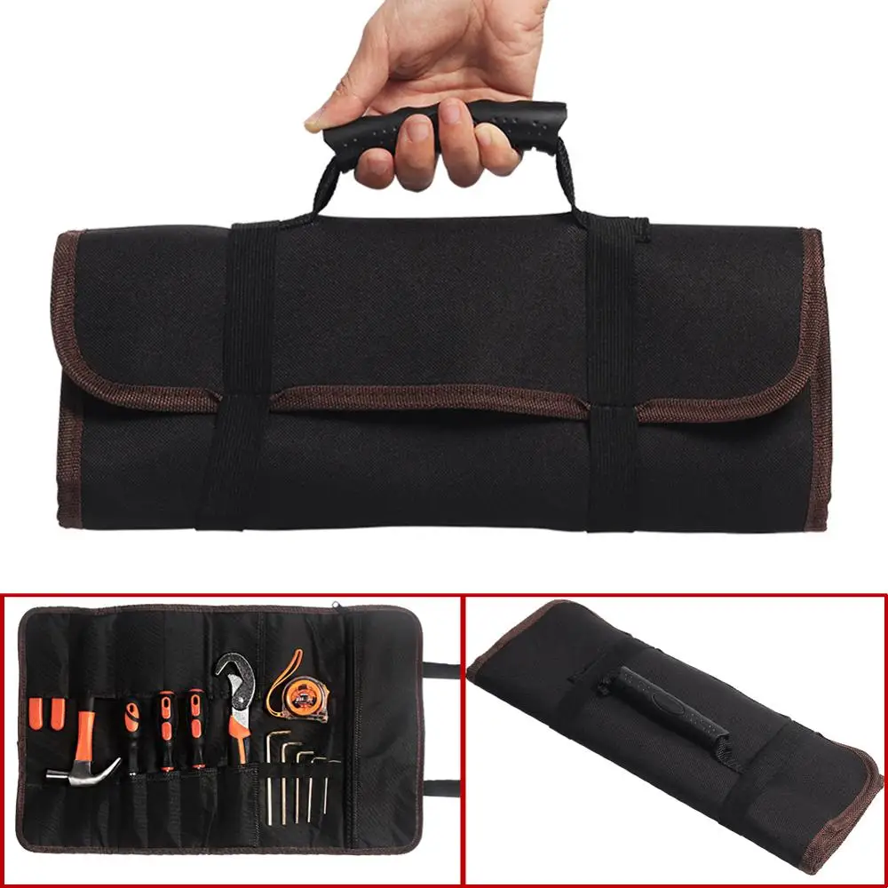 

Roll Tool Storage Organizer Roll Multi-Purpose Tool Roll Up Bag Wrench Roll Pouch Hanging Tool Carrier Tote Durable(black)
