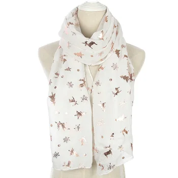 

Christmas Theme Bronzing Foil Gold Elk Pattern Scarf Wrap Shiny Metallic Long Shawl Foulard Femme Muslim Hijab Soft Lightweight