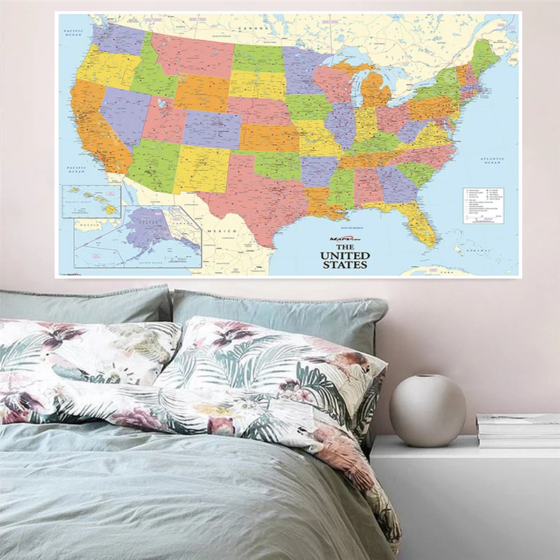 A2 Size Map Of The United States Wall Art Poster and Prints Canvas Painting America Map Home Office Decoration School Supplies