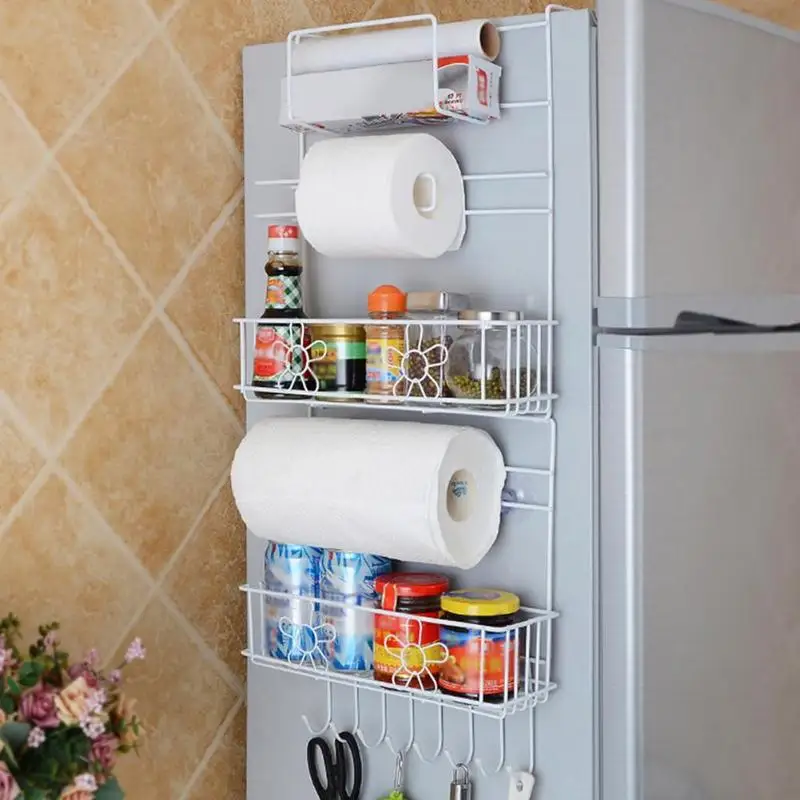 Многоцелевая стенка холодильника с подсолнухом, стойка для хранения боковины, многослойная Полка для полотенец, бутылки для специй, органайзер, кухонные гаджеты