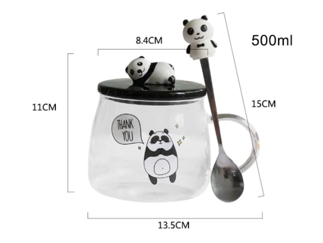 2020 Creative Cute 3D Panda Mugs High Temperature Resistant with Lid and Spoonglass Cup Portable Student Breakfast Milk Cup