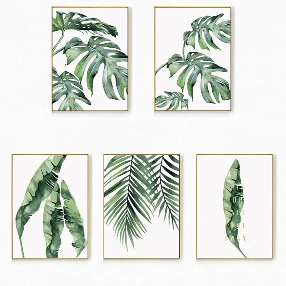 

Small Fresh Green Plant Leaf Decoration Painting Nordic Green Plant Canvas Painting Living Room Sofa Background Wall Art Picture