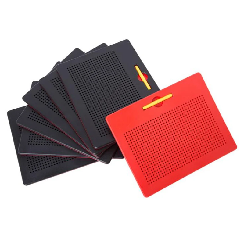 Tablero De Dibujo Magnético Rojo – Juego De Bolas De Acero Con 10 Tarjetas Temáticas – Pizarra Educativa De Matriz De Puntos – Coordinación Mano-Ojo Y Creatividad