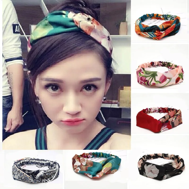 

Summer Chiffon Headband Women Hair Accessories Turban Twist Cross Hairband Headwrap Girls Flower Striped Knot Hair Band