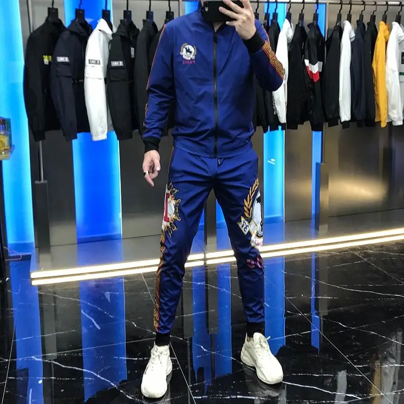 

Personalized Set Men, Fall 2020) New Patchwork Embroidered Jacket Cardigan Two-Piece Set