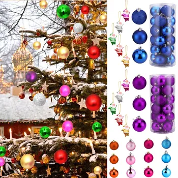 

80#24Pcs Christmas Balls Party Xmas Tree Decorations Hanging Ornament + 6PC Santa decorations for Home Christmas decorations 922
