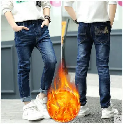 F661 fleece jeans Коллекция года, зимняя детская одежда джинсы для мальчиков повседневные узкие джинсы из плотного флиса для маленьких мальчиков, джинсы для больших детей, длинные штаны - Цвет: F661 fleece jeans