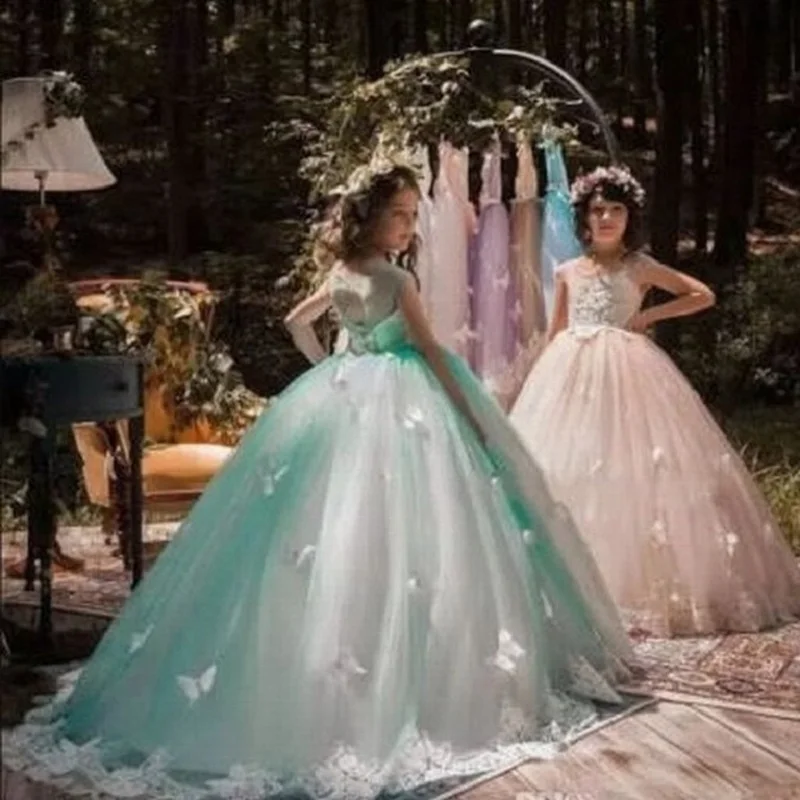 

Girls Pageant Dress Princess Gown Flower Girl Dresses Butterfly Celebrity Kids Formal Gown First Communion Dresses For Girls