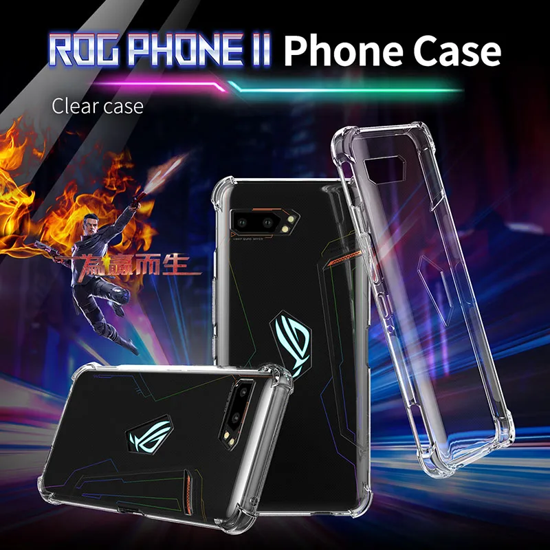 Противоударный мягкий ТПУ чехол для Asus ROG Phone 2 Чехол для Asus ROG Phone II с закаленной пленкой