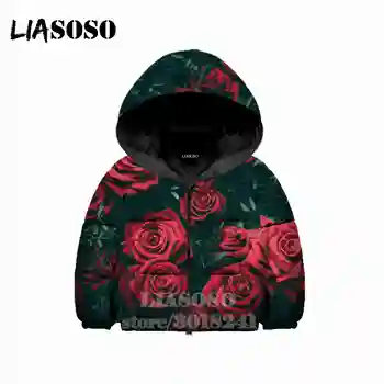

Rose Flower Down Filled Coat Children Jacket 3D Print Anime Kids Hip Hop Boy Girl Zipper Hoodie Warm Teens Cotton Clothing B178