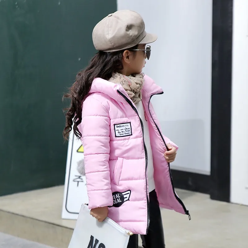Детские хлопковые куртки-пуховики; зимняя теплая куртка с капюшоном и меховым воротником для девочек; модная утепленная хлопковая верхняя одежда и пальто с цветочным принтом - Цвет: B5