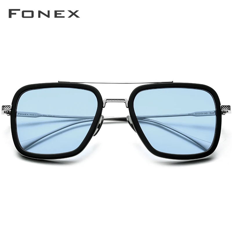 FONEX Pure Titanium Acetate Sunglass Polarized Men Oversize Tony Stark Sunglasses  Vintage Edith Sun Glasses T8512
