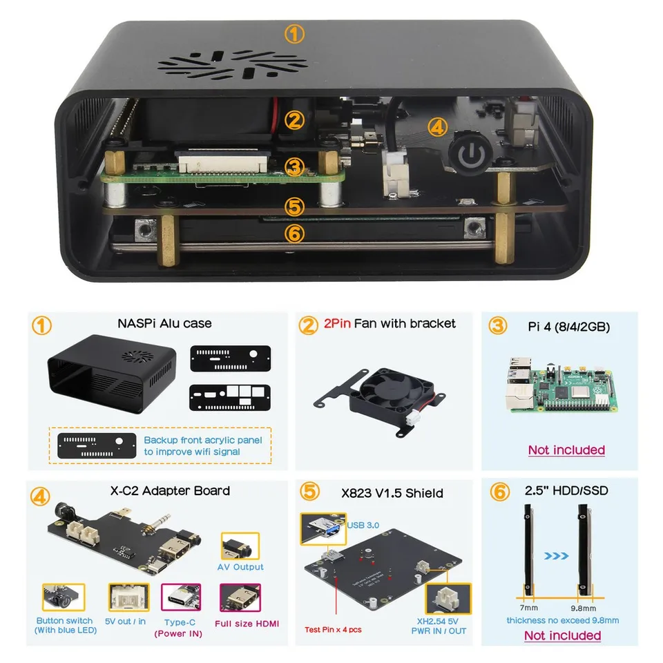 Geekworm-ラズベリーパイ用のnaspi-liteケース,2.5インチ,SATA HDD 