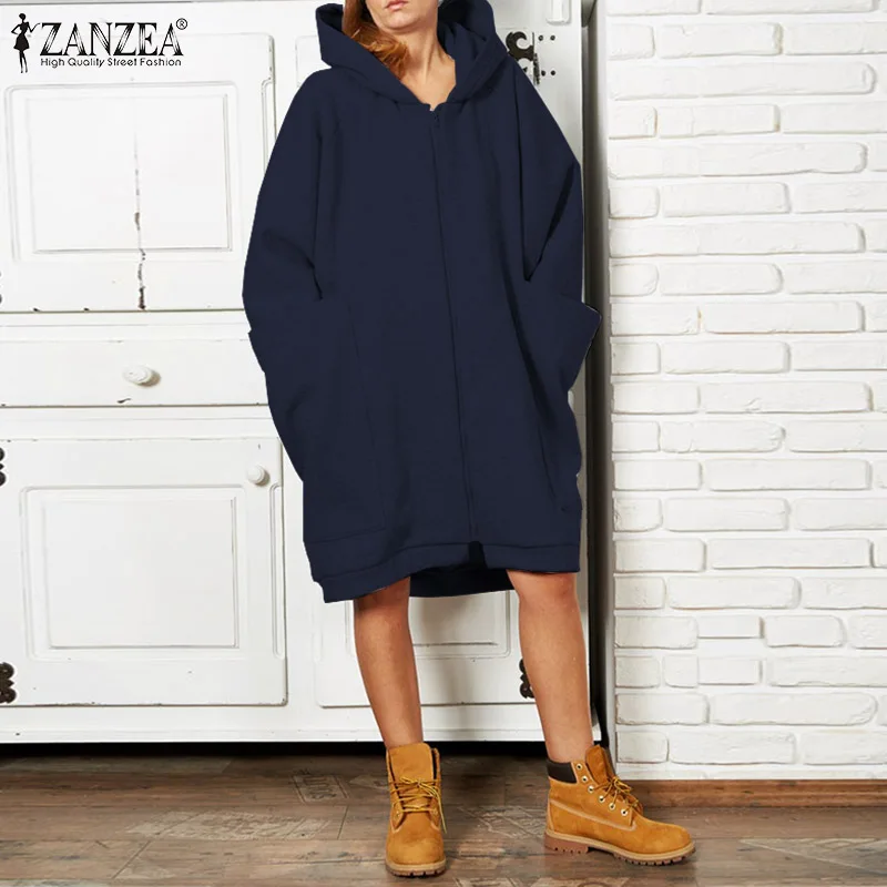 Женская толстовка ZANZEA размера плюс 5XL Повседневная зимняя с капюшоном пальто