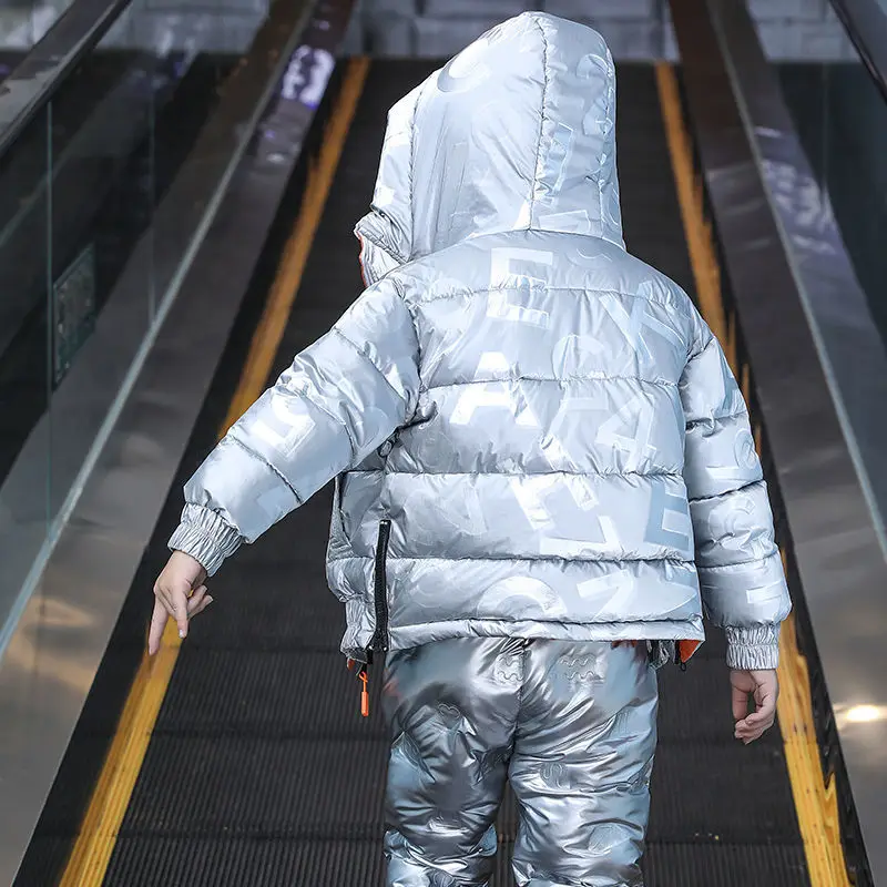 Children's down cotton coat jacket + jumpsuit Children 3-12 children girls boys down jackets 2-piece winter suit warm baby suit