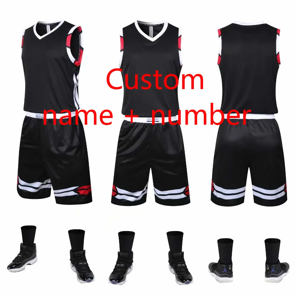 Custom name number Для мужчин пустые баскетбольные майки костюм пропускающий воздух тренировки и шорты, с аппликацией в виде униформа для игры в баскетбол в колледже спортивных тренировок комплект по индивидуальному заказу - Цвет: Custom name number