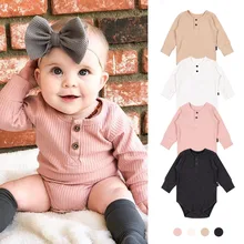 Baby Pure Color Jumpsuit Autumn Cotton Long Sleeve Rompers Girls Clothes