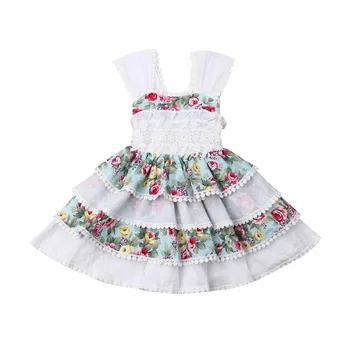 

ZX Summer Baby Sleeveless Dress Party Cotton Flower Girls Wedding Bridesmaid Ruffle Patchwork Dresses