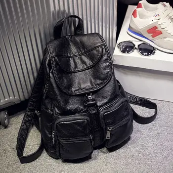 

Kunzite Women Backpack Pu Leather Soft Black BackPack Female Large Capacity Ladies Bagpack for Teenage Drawstring Bag 2020