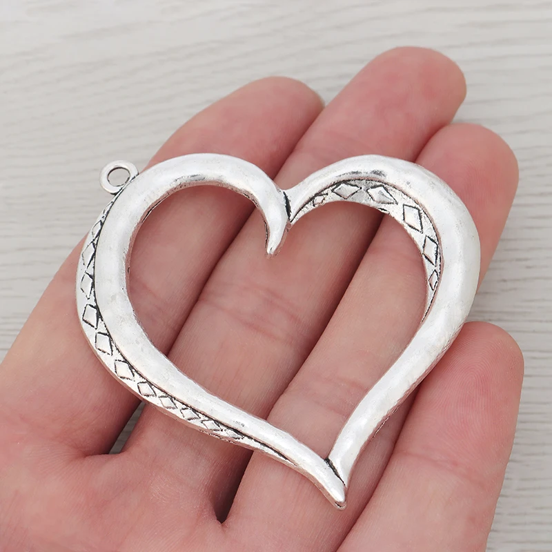 

5 x Tibetan Silver Color Hollow Open Large Heart Charms Pendants for DIY Necklaces Jewelry Making Findings accessories 57x53mm