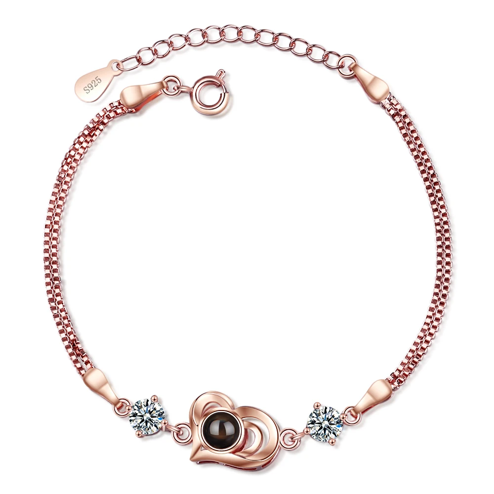 ANENJERY 925 пробы серебряные браслеты в форме сердца для женщин Проекционные ювелирные изделия подарок матери Святого Валентина S-B258