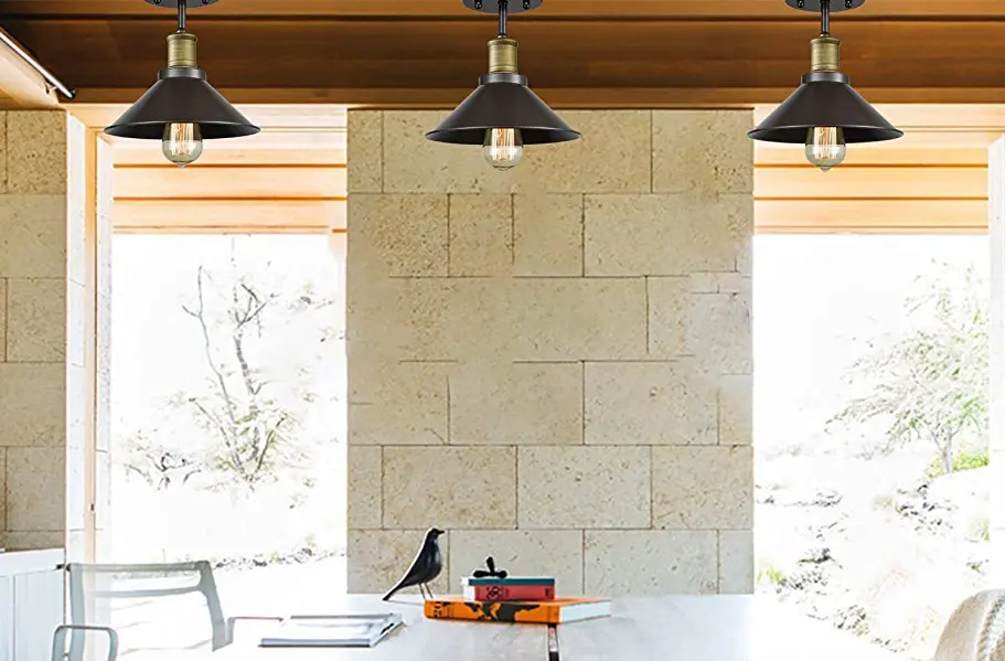 American retro industrial style creative restaurant living room bar counter balcony corridor stair ceiling light
