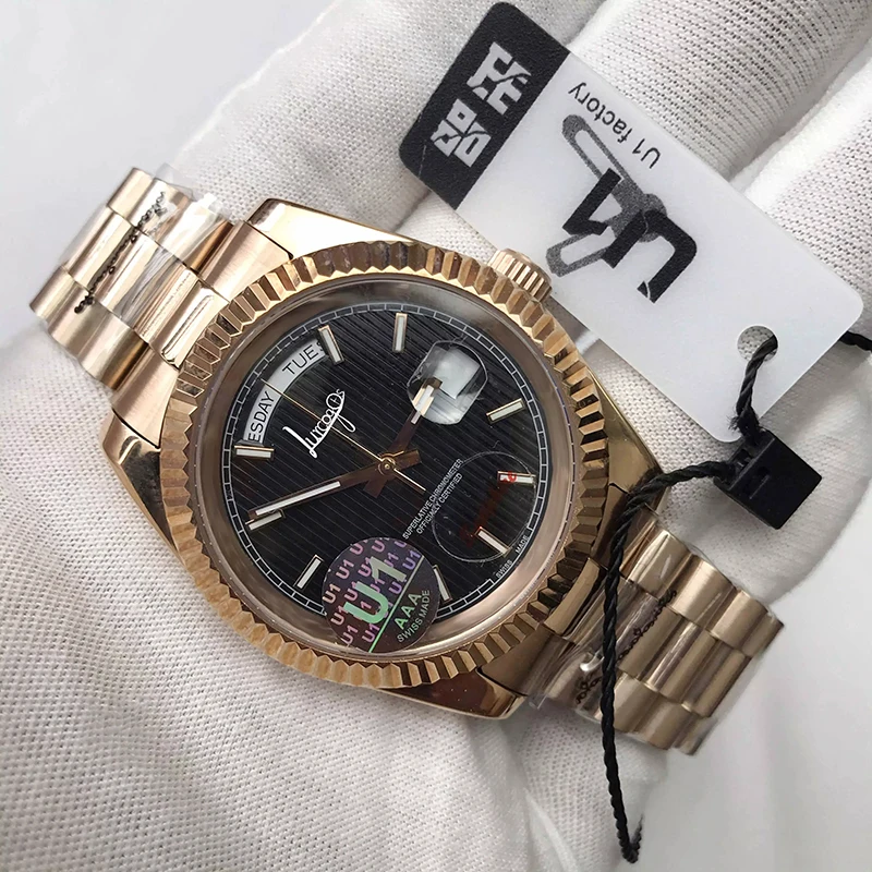 

Rose gold watch Men automatic Glide Smooth second hand luminous mechanical Watches daydate AAA U1 01
