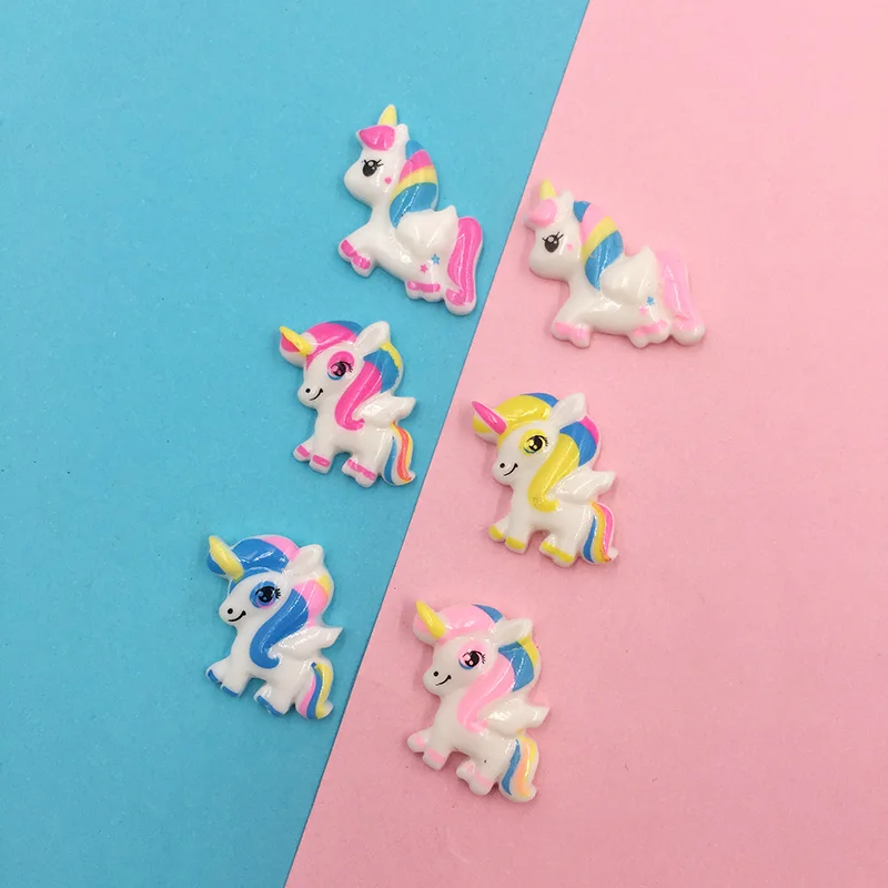 100Pcs Resin Kawaii Colorful Unicorn Flatback Cabochon Stone Scrapbooking DIY Embellishments Crafts Decoration Parts Wholesale