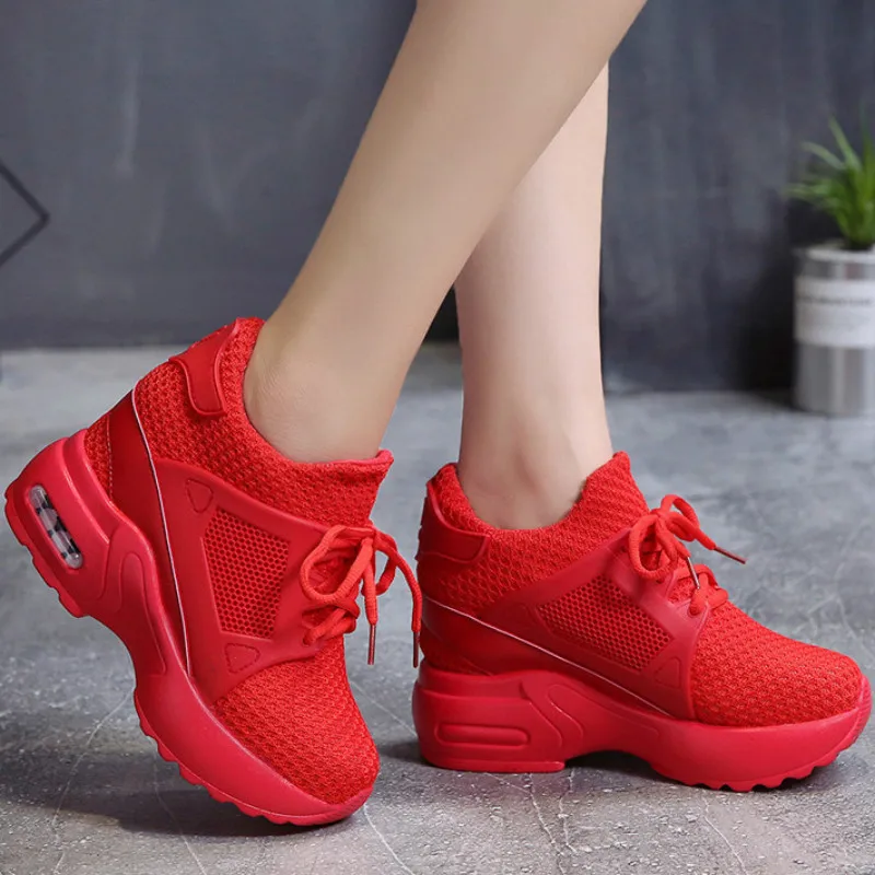 Women's Flat Heel Slope Heel Casual Shoes Breathable Mesh High Heels 2023 New Autumn Shoes Height Increase Women's Outdoor Shoes