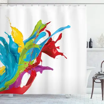 

Colorful Shower Curtain, Surreal Fluid Liquid Flowing Paint Splash Featured Digital Graphic Print, Cloth Fabric Bathroom Decor
