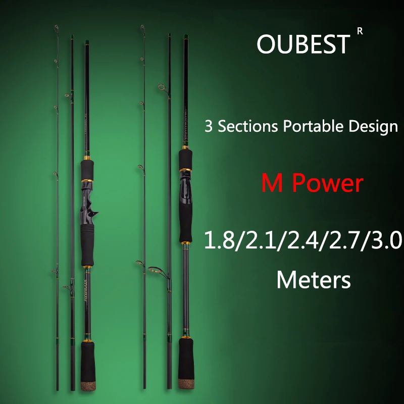 

OURBEST 3 Sections Portable Travel Fishing Rod Carbon Spinning Casting Lure Rod M Powr Bait Weight 5-42g Pole For Fishing Tackle