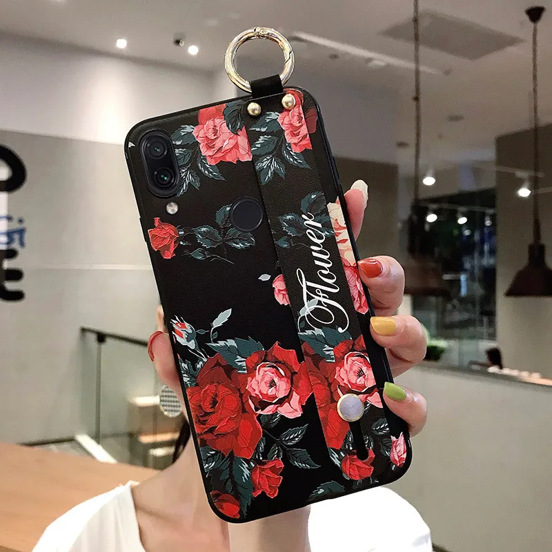 SoCouple ремешок чехол для телефона Redmi Note 8 Pro 5 5A 6 7Pro 4X K20 Pro Чехол для Xiaomi 8 9 CC9 A3 9 Lite чехол для телефона из ТПУ с принтом держатель чехол - Цвет: HK3-21WDRoseHong