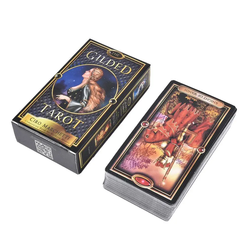 Cartas de Tarot doradas para fiesta familiar, cartas de juego de escritorio con guía en inglés, 78 Uds., venta al por mayor