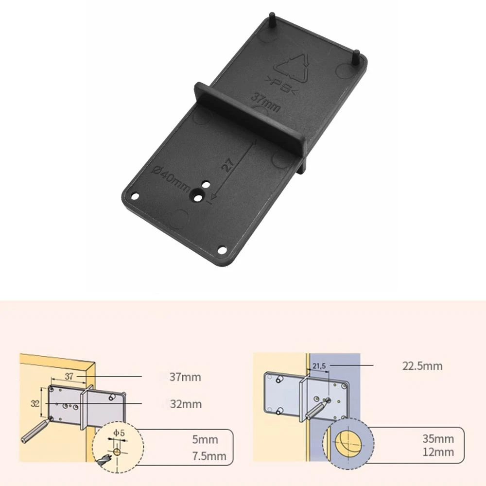VNK Hinge Hole Drilling Guide Locator Opener Template Door Cabinets Woodworking Tool,Black Positioning Plate,Black VNK Hinge Hole Drilling Guide Locator Opener Template Door Cabinets Woodworking Tool,Black Positioning Plate,Black