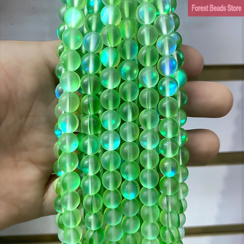 6 8 10 12MM Matte Dark Green Austria Crystal Glitter Moon Stone Round Beads DIY Bracelet Necklace for Jewelry Making 15" Strand |