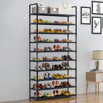 

Large Capacity 10-Layer Shoe Rack Black Assembled Detachable Shoe Rack Rugged Stainless Steel Shoe Rack