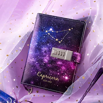 

B6 Bullet Journal Diary Twelve Constellations Notebook with Lock Agenda Planner Organizer Notepad Kawaii Note Book Birthday Gift