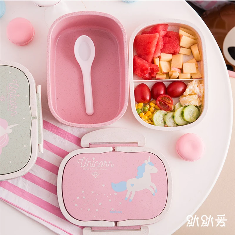 Милый Единорог Студенческая коробка для завтрака Детские Мультяшные Bento коробки 2 слоя герметичный контейнер для хранения еды школьная сумка для ланча с единорогом