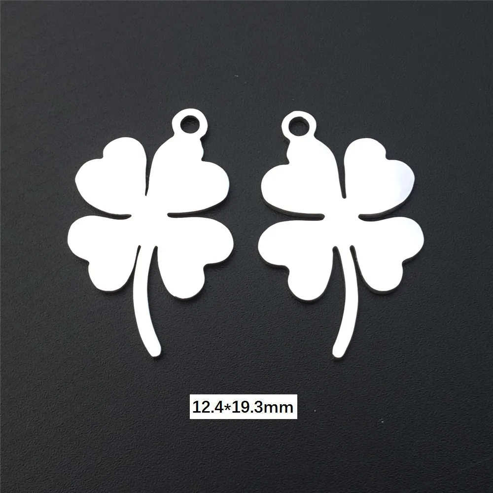 clover 4 Талисманы из нержавеющей стали Lucky Clover 4 листья цветы кулон Diy ювелирные изделия ожерелье серьги изготовление компоненты - Окраска металла: clover 4